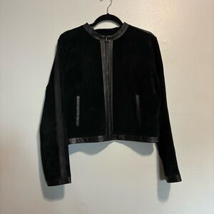 Margaret Godfrey Black Genuine Leather Suede Jacket Zip Front Minimalist Sz 12